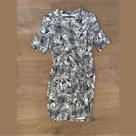enza costa snakeskin print side knot bodycon mini dress - Picture 2 of 5